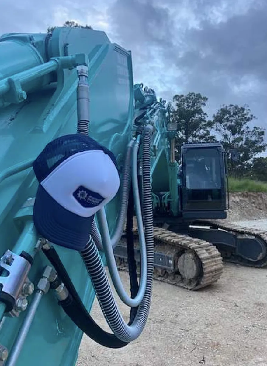 Maintenance Engineering Australia cap on an excavator hydraulic line