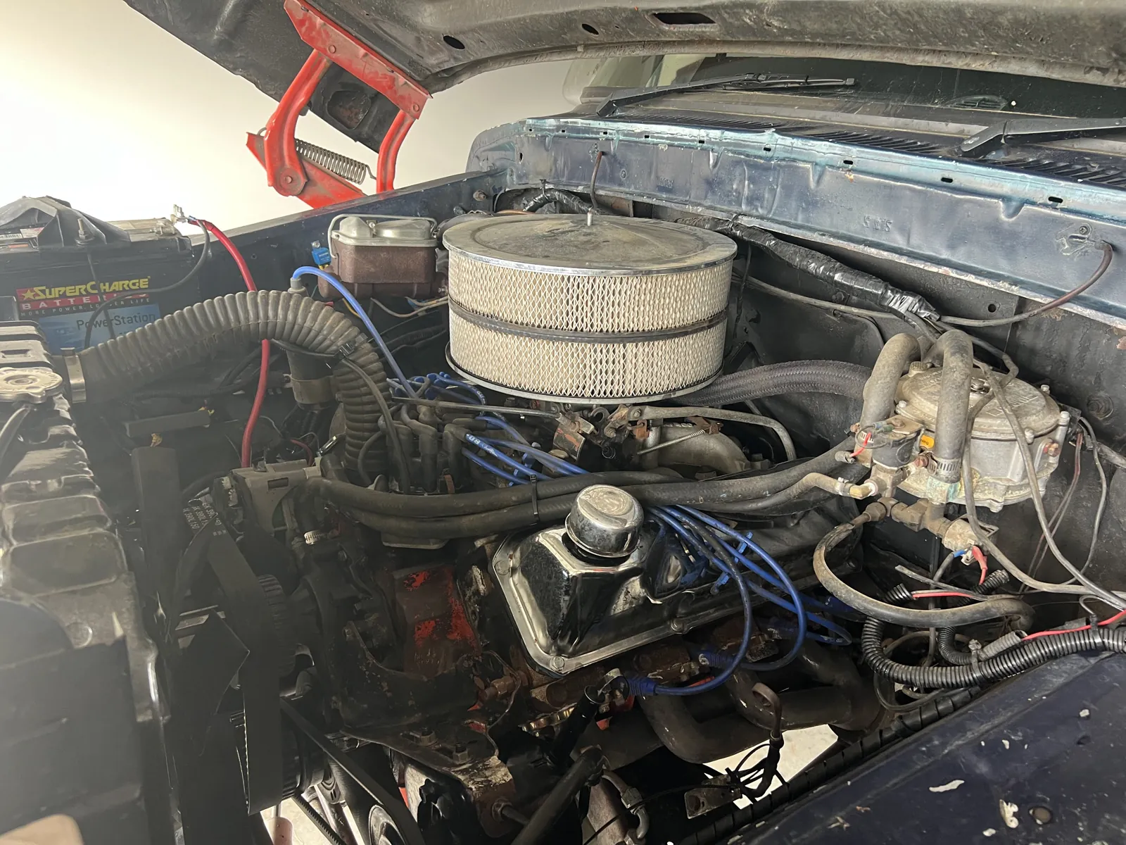 Engine bay during servicing
