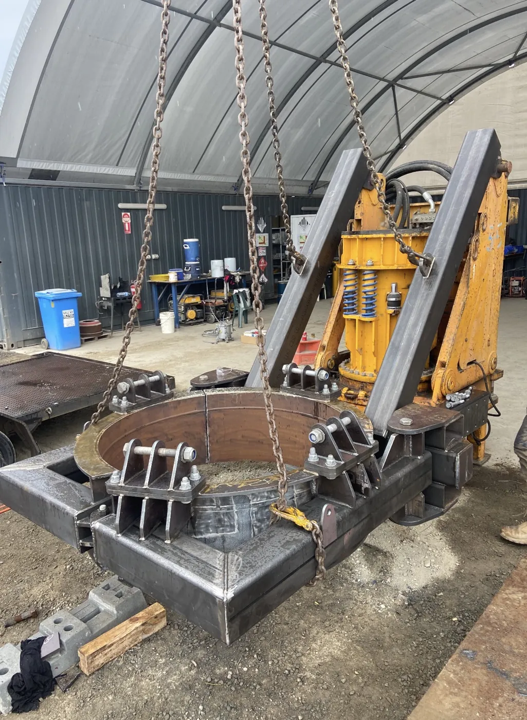 Fabricated steel frame in the workshop